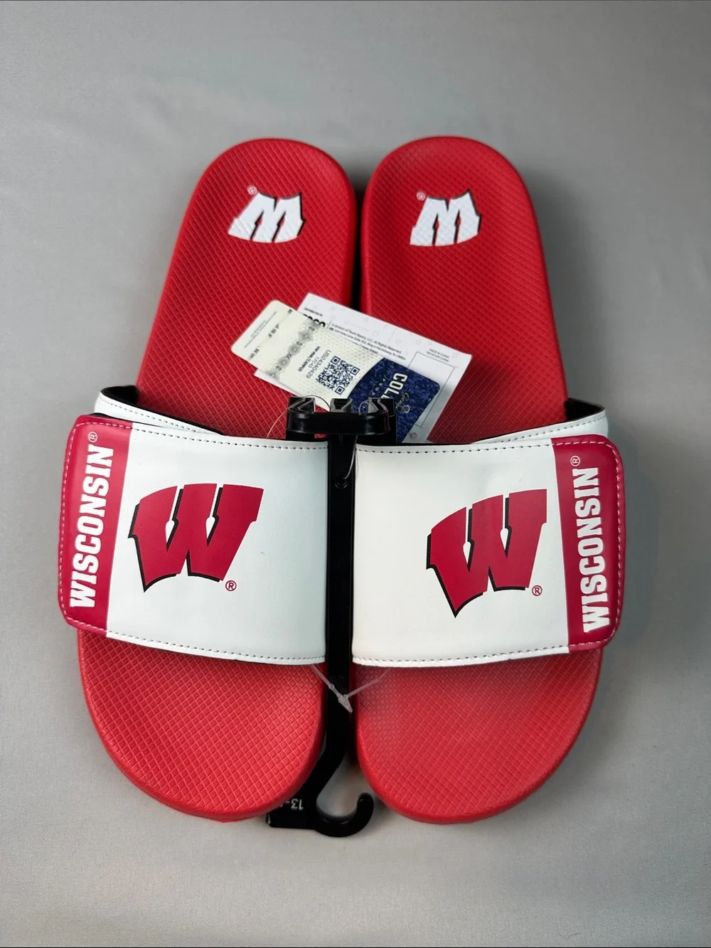 NWT Wisconsin Badgers Men's Red Slide Sandals Flip Flops Size 13 14